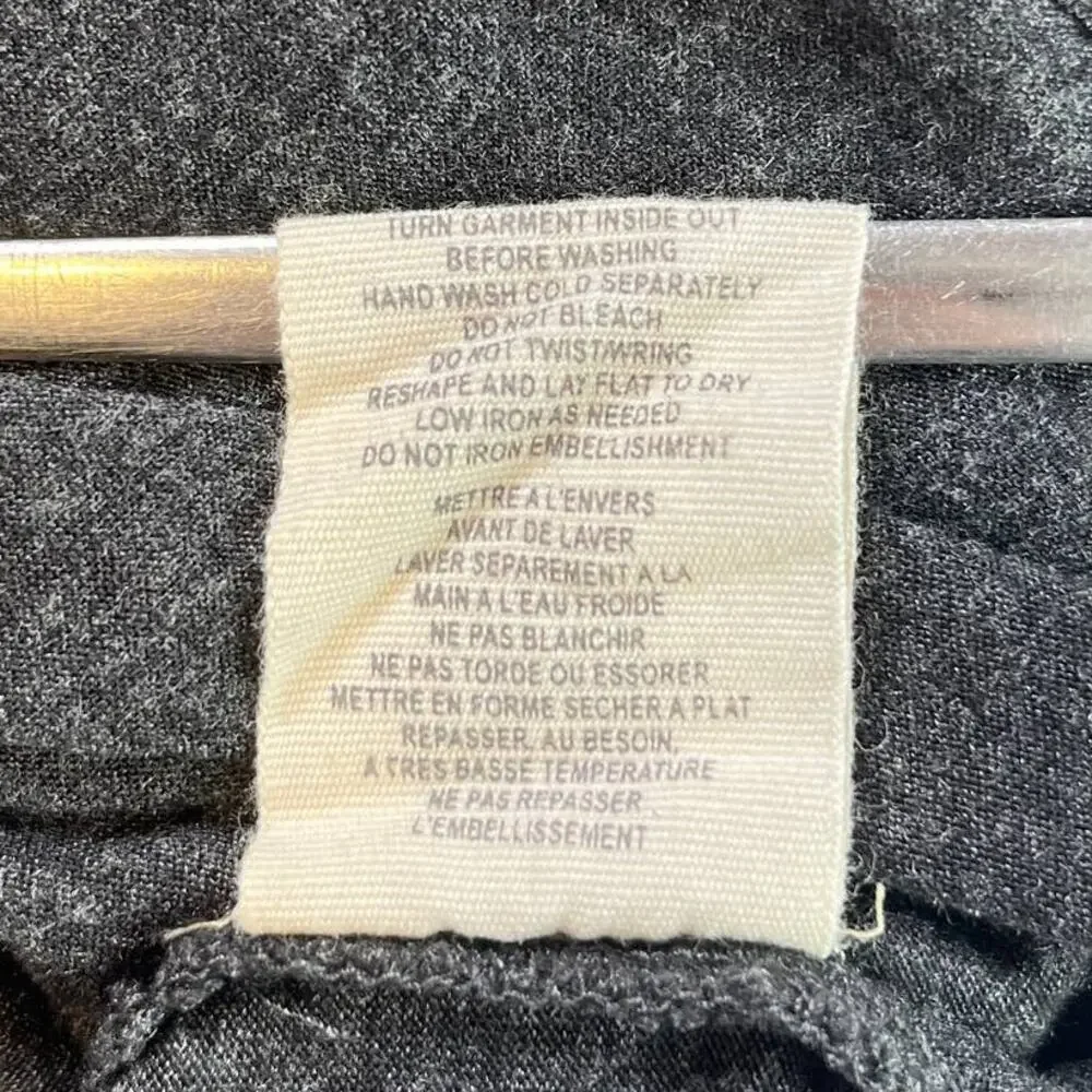 Free People Dark Gray V-Neck Knit Studs Short Sleeve Boho Shift Dress Women - Picture 10 of 10